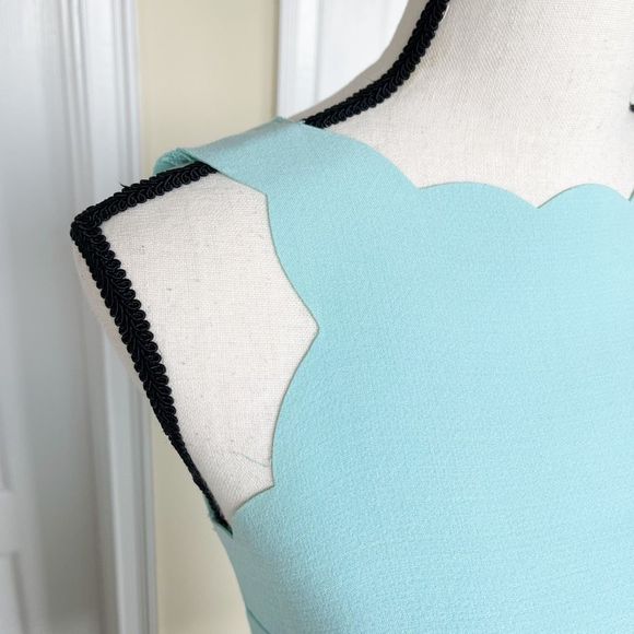 Loft 00P Baby Blue Scalloped Sleeveless Knee Length Dress - Picture 4 of 12